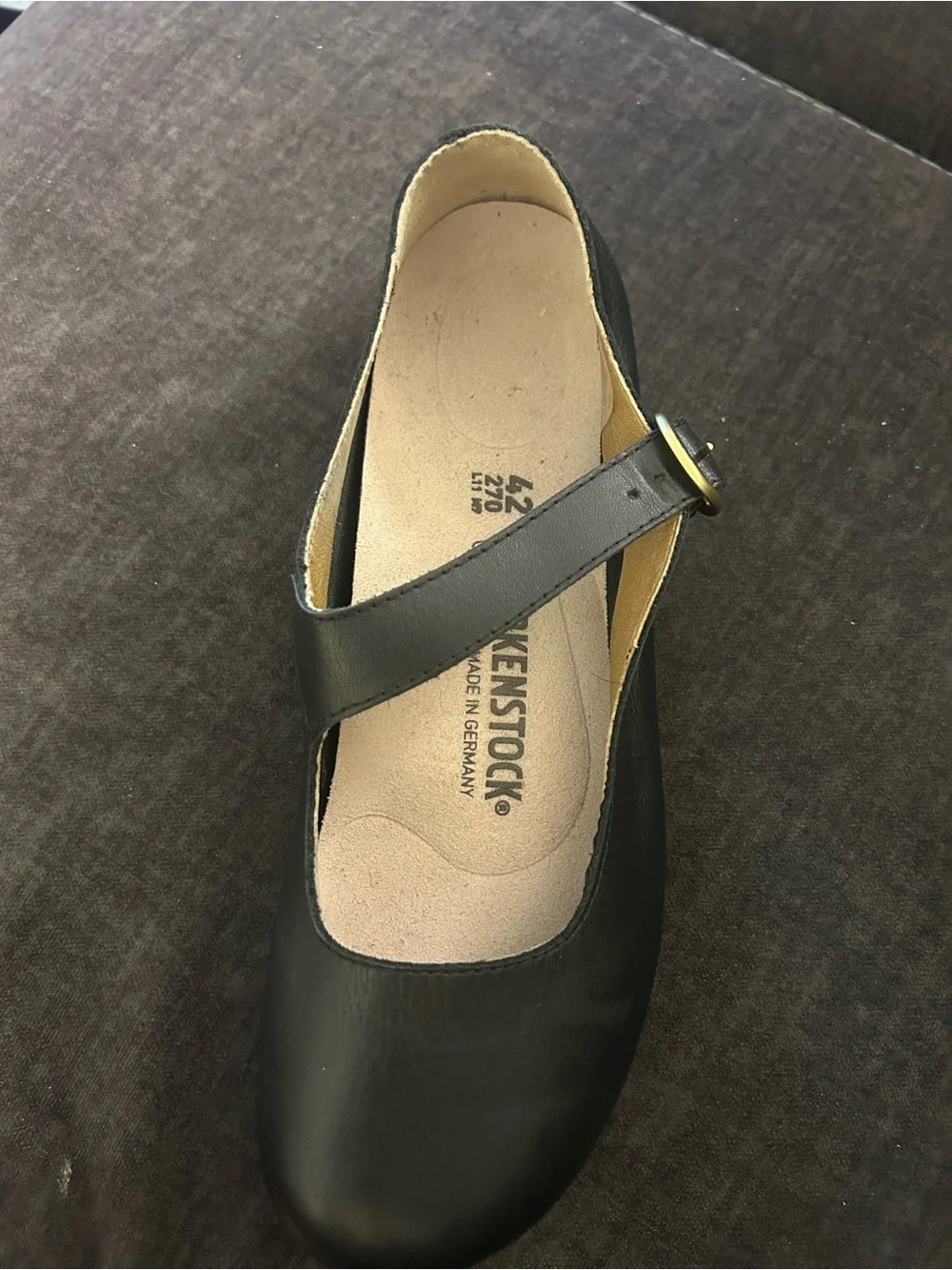 Birkenstock Black Leather Mary-Jane Flats with Gold Buckle - Picture 2 of 5